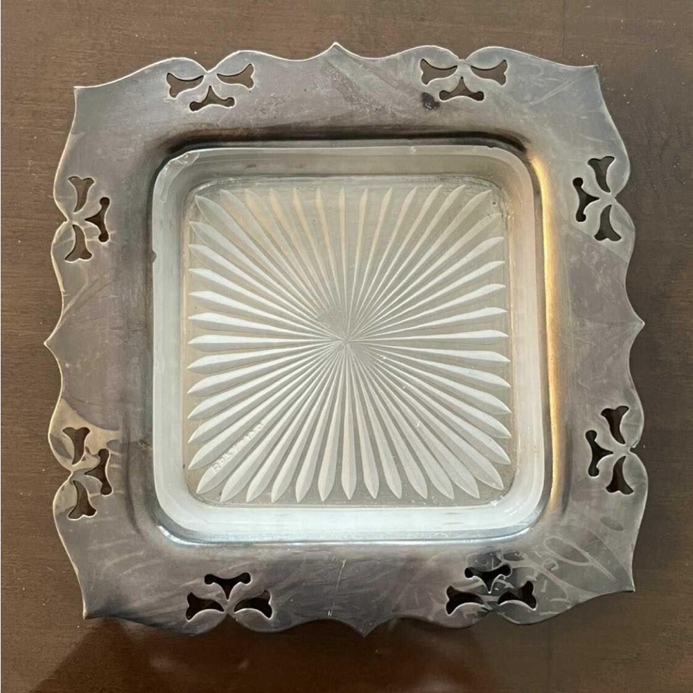 Vintage Silver plate with glass middle